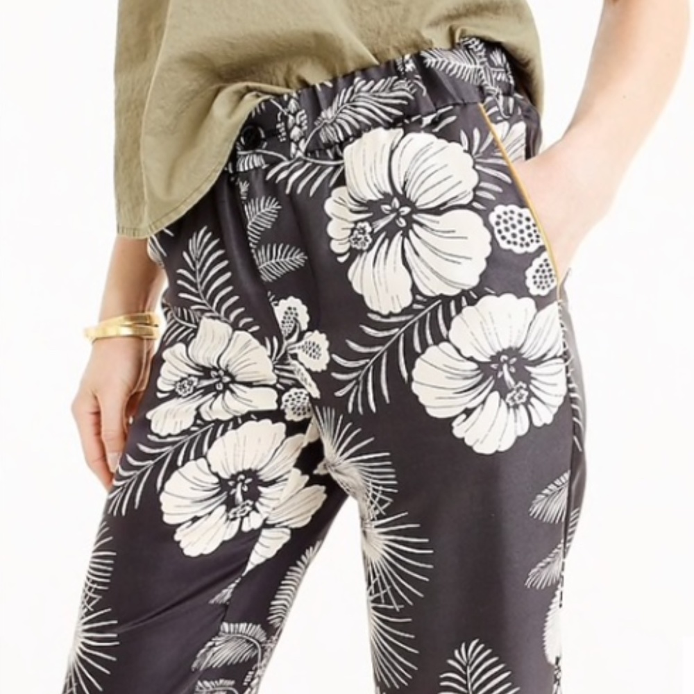 JCrew pull on easy pant in floral silk twill SZ 2